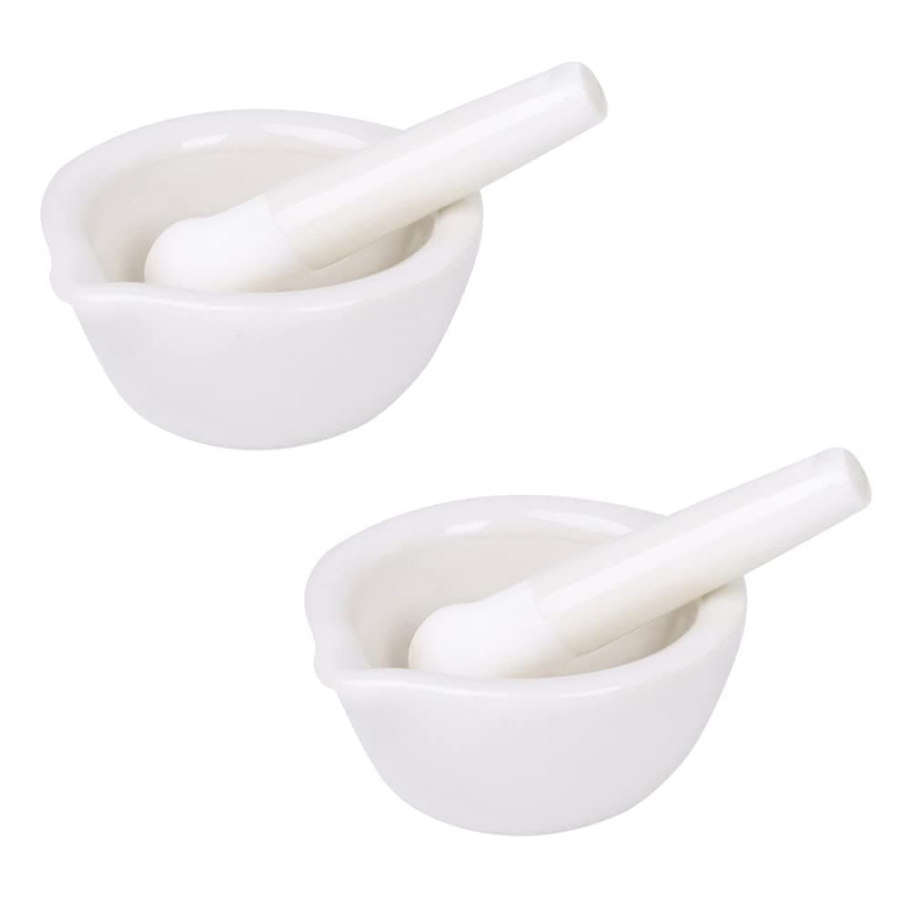 2.5inch Pills Crusher, Ceramics Spice Mill Grinder Set, Handheld Seasoning Mills Grinder,Porcelain Mortar And Pestle Tools Set Grinding Bowls, Set Of 2
