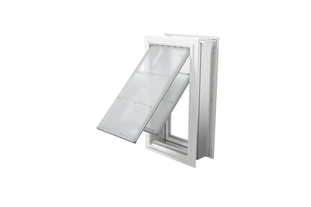 Pet Door for Walls in White | Energy-Efficient Double Flap Design for Wall Installations | All-Weather Protection with All-Metal Telescoping Tunnel | White, XL, Double Flap