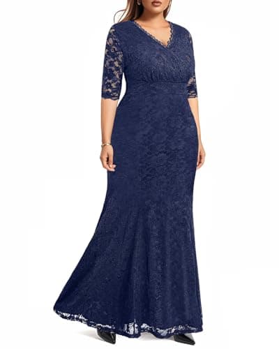 Wedding Dresses for Bride Plus Size - Mermaid Formal Evening Gown Wrap Neck Lace Dress