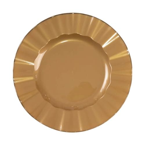 Efavormart 10 Pack | Gold 9" Round Plastic Dessert Salad Plates, Disposable Appetizer Plates with Gold Wavy Rim for Wedding, Outdoor Receptions, Banquets, Holiday Dining