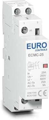 Euro Modular Power Contactor ECMC Series - Volts 230 AC - Copper coil heavy duty - Low switching noise - Din mounting compact size - fits in MCB Distribution box (25A 2NO 2Pole 230v)