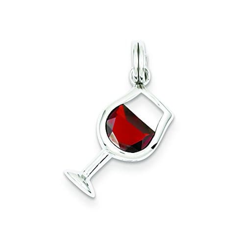 Sterling Silver Red Cz Wine Glass Charm