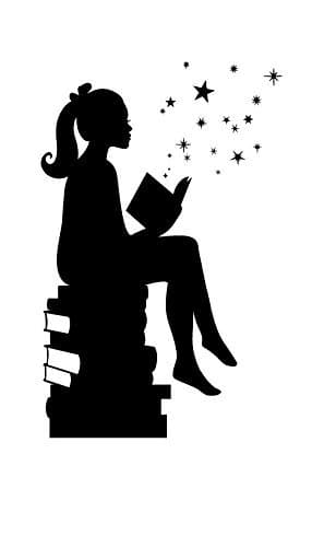 Girl Reading Books Magic - Facing Right, Small, Black - Vinyl Wall Art Decal for Homes, Offices, Kids Rooms, Nurseries, Schools, High Schools, Colleges, Universities