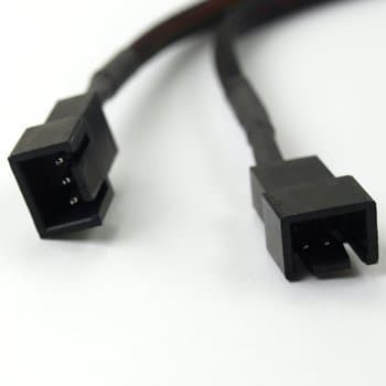 3-Pin Fan Cable Y Splitter Extension with Black Sleeving & Black Connectors (6" Length)