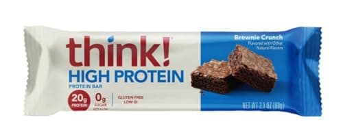 think! Protein Bars, Protein Rich Snacks, Gluten Free, Kosher Friendly, Brownie Crunch, Nutrition Bar, 2.1 oz Per Bar, Pack of 12 (Packaging May Vary)