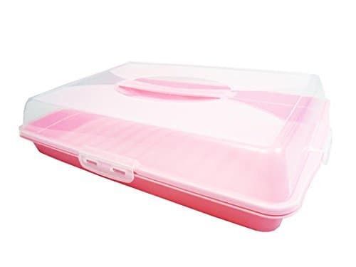 Portable Large Rectangle Locking Cupcake Cake Caddy Pretension Box Tub Carrier Storage Container (Baby Pink)