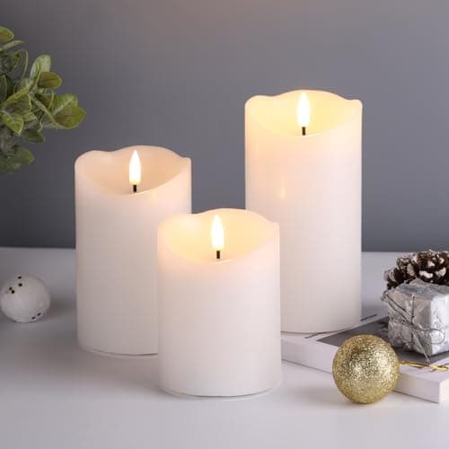 Upgraded Realistic White Flameless Pillar Candles with Remote Timer, LED Battery Candles Unscented Real Wax, 3" Diameter 4" 5" 6" Tall