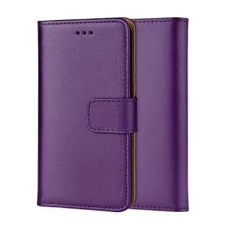 ameego MK-209 Premium Genuine iPhone XS Max Real Leather Flip Wallet Magnetic Kickstand Slim Book Case with Card Slot (Purple)