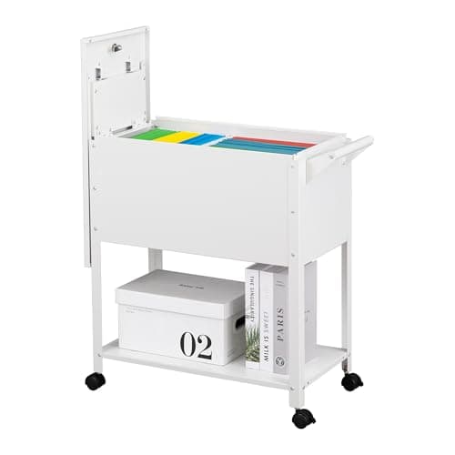 Metal Mobile File Cabinet, Rolling File Cart File Box with Sliding Cover and Wheels, Rolling Filing Cabinet Locking Tool Storage Cabinets for Home Classroom Office(White)