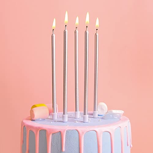 PHD CAKE Silver Long Thin Metallic Birthday Candles, Cake Candles, Birthday Parties, Wedding Decorations, Party Candles