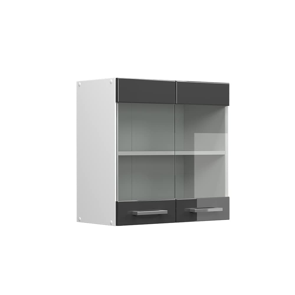 Vicco Glass kitchen cabinet Raul, Anthracite high gloss/White, 60 cm