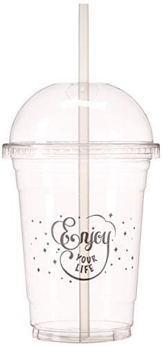 Clear Plastic 16oz Cups with Dome Lid and Straws - Pack of 50 - Disposable PET Plastic Cups - BPA Free, Recyclable Party Cup Set For Icee, Iced Coffee & Tea, Juices, Smoothies, Slushies, Soft Drinks