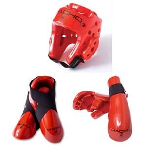 Macho Dyna Sparring Gear Karate TaeKwonDo TKD - Red 5pc Set (Head (Small) - Punch and Kick (ChM))