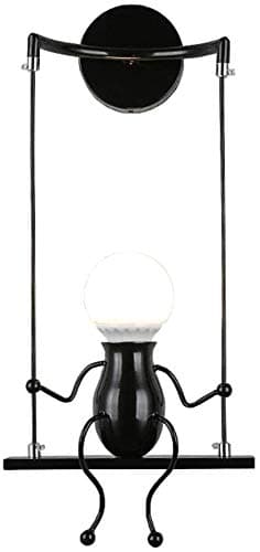 FSTH Creative Wall Lamp Characteristic Night Lamp Modern Wall Sconce Doll Swing Children Wall Lamp Suitable for Bedroom Bedside, Children Room, Hallway, Restaurant, Stair E27 (Black)