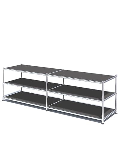 Metal Storage Rack, 3-Tiers Adjustable Storage Shelves, DIY Modern Home Furnishing, Adjustable Metal Organizer for Home,Kitchen,Office,Entryway, (Grey)