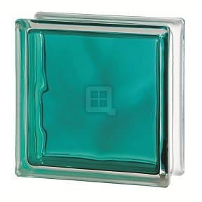7.5 x 7.5 x 3 Brilly Wave Turquoise Color Glass Block