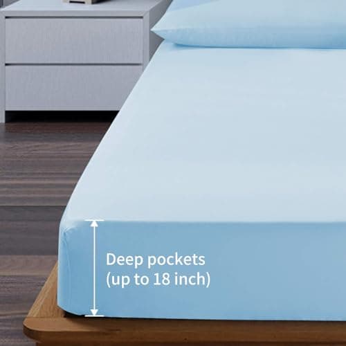 EaseHome Light Blue Sheets for Queen Size Bed Set -Deep Pocket Queen Sheet Set 18 inches Mattress 4 Piece - Premium Bedding Sheets & Pillowcases Collection - Extra Soft