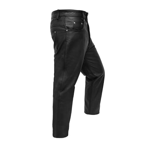 Touch&Torn Leather Pants Motorcycle Pants for Mens 30" to 44" Waist Jeans Style Pant with 5 Pockets Motorbike Pant for Biker