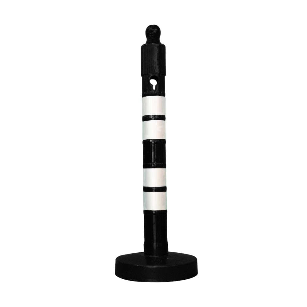 Berry 120 CM Delineator Post - Black | Plastic Outdoor Warning Post with Sand Filled Weighted Base | Reflective Channelizer Post with Chain and Accessory Attaching Socket