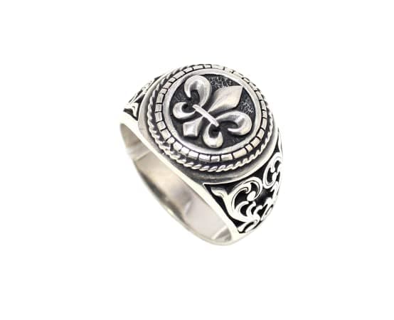 PH Artistic Mens Band Thumb Ring Silver Sterling 925 fleur de lys French Flower Unisex Men Women Jewelry Handmade Hand Engraved E984