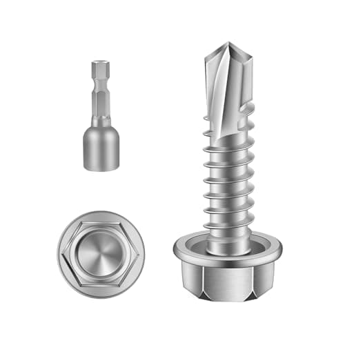 #10 x 1/2" (1/2" to 2-1/2" Available) Hex Washer Head Self Drilling Screws, Self Tapping Sheet Metal Tek Screws, 410 Stainless Steel, 100 PCS