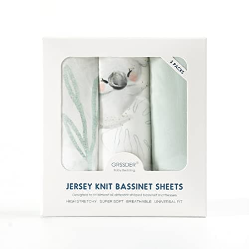 GRSSDER Stretchy Ultra Soft Fitted Bassinet Sheet Set 3 Pack, Universal Fit for Bassinets Baby Cradle Moses Basket Oval Rectangle Mattress,