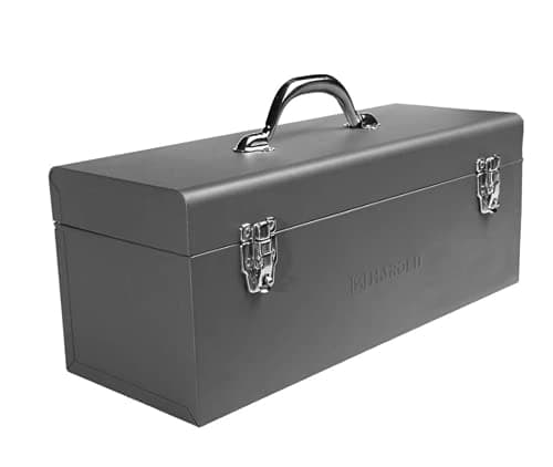17" Metal ToolBox - Heavy Duty Portable Tool Box with Organizer Tray and Handle - Solid Metal Locking Latches - Scratch Resistant Finish