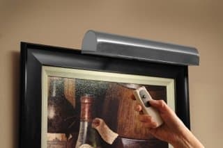 Remote Control LED Picture Light Cordless –Satin Nickel–Brushed Chrome Look for Pictures up to 3 Feet Wide- Safe for Artwork – No Uv and No Heat Solid Steel Frame 1.3 Lbs – Dimmer Included