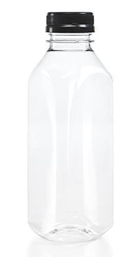(12)16 oz. Clear Food Grade Square Plastic Juice Bottles with Tamper Evident Caps 12/Pack