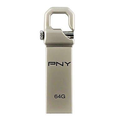 PNY Metal Hook 64GB USB 2.0 Flash Drive - Fits Key Ring Capless Thumb Jump Silver