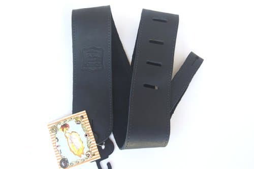 Asher Guitars Embossed "Ball Glove" Leather Guitar Strap, Black