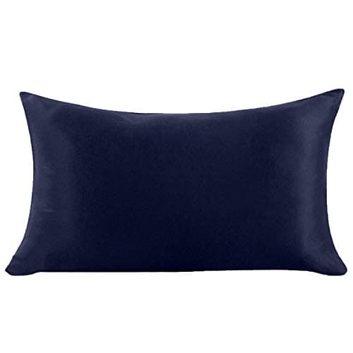 100% Mulberry Silk Pillowcase Pure,21 Momme Both Side Real Silk Pillowcases Hidden Zippered Slip Silk Pillowcase Hypoallergenic Soft Breathable for Hair and Skin(Navy Blue, Standard:20"x26")
