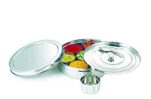 Spice Container - Masala Dabba - 7 Compartments, masala box,steel masala dabba,Spice container box,stainless steel spice box indian masala dabba with 7 spice containers with size 8 X 8 inches