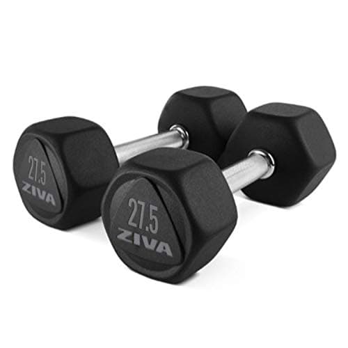 ZIVA Premium Virgin Rubber Hex Dumbbell – High Grade Durable Cast Design, No Odor – Set of Two Dumbbells for Weight Lifting, Strength and Core Training - 27.5 lbs