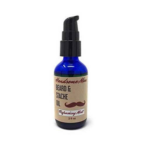 Handsome Man Beard Oil for Men - Soft, Smooth, Manageable Care for Beards and Mustaches - Natural Beard Growth Oil and Beard Conditioner, Softener, Moisturizer - FREE Sample Soap (Refreshing Mint)
