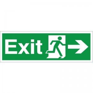 Exit Arrow Right Sign 300mm x 100mm - Self Adhesive (EX.40E-SA)