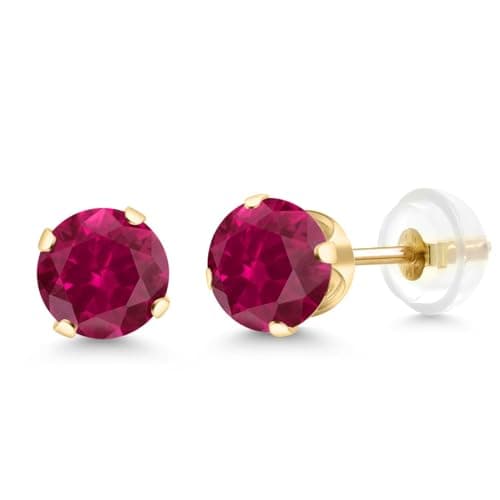 Gem Stone King 14K Gold Gemstone Birthstone Solitaire Stud Earrings | Round 6MM | Gold Earrings For Women Men
