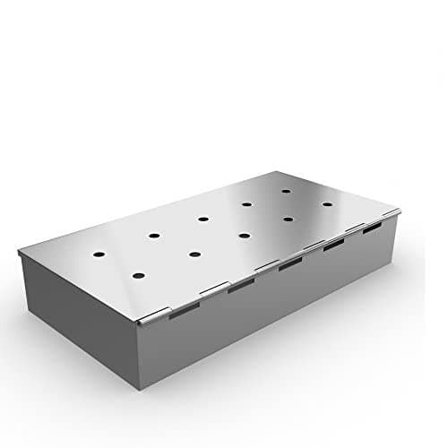 Smoker Box for BBQ Grill Wood Chips - 25% THICKER STAINLESS STEEL WON'T WARP - Charcoal & Gas Barbecue Meat Smoking with Hinged Lid - Best Grilling Accessories & Utensils Gift for Dad by Cave Tools