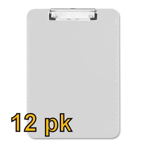 Value Pack of 12 - Low Profile Plastic Clipboards, letter size (Clear)
