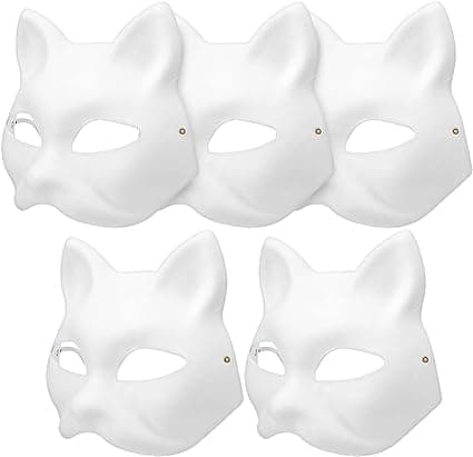 5 Pcs Cat Masks White Paper Blank Hand Painted Masks Halloween Masquerade Costume Cosplay Accessories