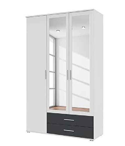 Rasant Rauch 3 Door 2 Mirror Hinged Wardrobe With 2 Drawers in an Alpine White & Metallic Grey Matte Finish