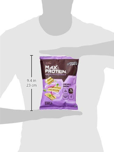 RiteBite Max Protein Chips Cream & Onion | With 20g Protein, 8g Fiber, Low Gi, Gluten Free, Made with Sorghum, Quinoa, Oats, Ragi | No Preservatives, 100% Vegetarian, 60g