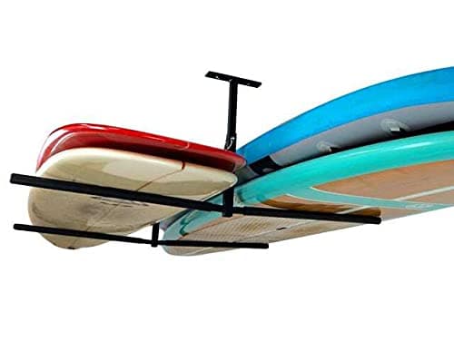 StoreYourBoard Standup Paddle Board and Surfboard Garage Storage Rack - Adjustable Ceiling Mount Hanger for SUP Storage, Heavy Duty Overhead Paddleboard Organizer for Garage, Space Saving Rack