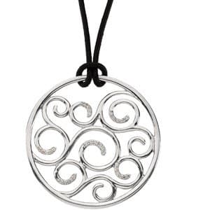 925 Sterling Silver Diamond Pendant On 18" Black Leather Co