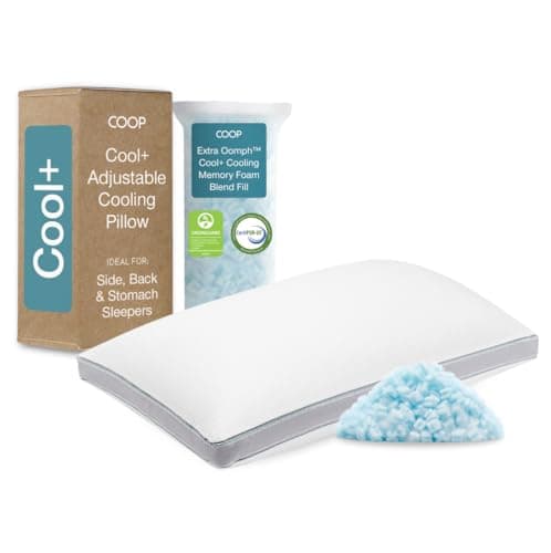 Coop Home Goods Cool+ Adjustable Pillow, King Size Plus Shaped Memory Foam Pillows with Cooling Gel, Back, Neck Support, Stomach or Side Sleeper Pillow, CertiPUR-US/GREENGUARD Gold