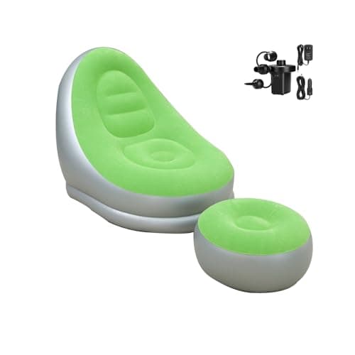 Inflatable Deck Chairs with Air Pump, Inflatable Patio Lounge Chairs for Indoor Living Room Bedroom, Outdoor Travel Camping Picnic Beach Chaise Lounges (Green)