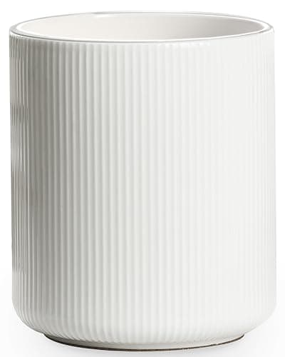 getstar Utensil Holder, Large Kitchen Utensil Holder for Kitchen Counter (H7.2” x W6.2”), Ceramic Cooking Utensil Holder with Cork Mat, Kitchen Decor for Counter (White, Utensils Not Included)