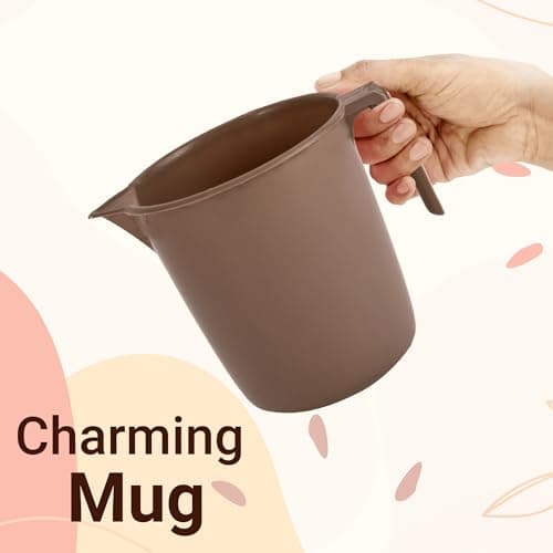 Kuber Industries Set of 10 Bathroom Combo Set | Bathing Set | 5 Piece Bucket & 5 Piece Mug Combo Set for Bathroom | Modern Bathroom Accessories Set | Bathware Bathing Set | Brown