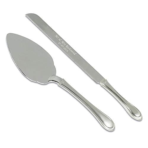 Personalised Diamonte Silver Plated Wedding Cake Knife and Slice Serving Set