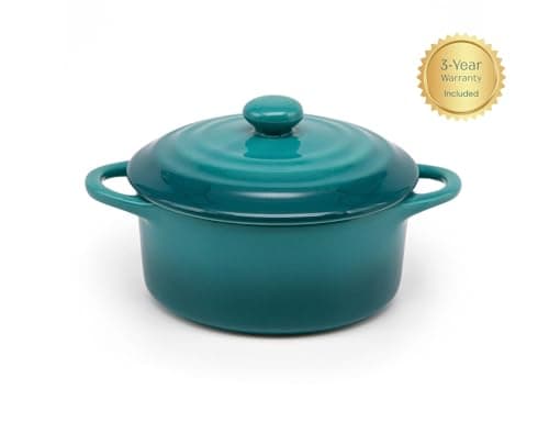 Kook Ceramic Mini Cocotte Set, Small Casserole Dishes with Lids and Handles, Individual Baking Ramekins, Oven, Microwave & Dishwasher Safe, Stoneware, 12 oz, Set of 4, (Aqua Ombre)